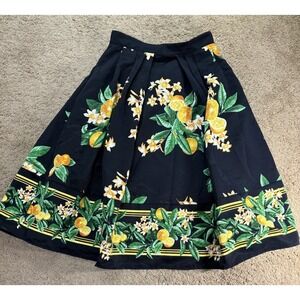 NY&C Eva Mendes Collection Midi Skirt Women 4 Maddie Lemon Print A-line Retro